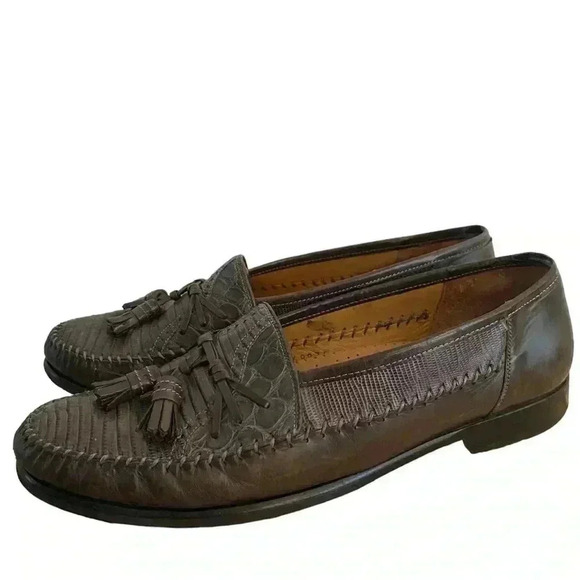 Mezlan Mens Gray Lizard Leather Tassel Front Loafer Shoe main image 12
